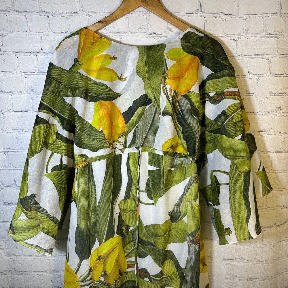 Farm Rio Banana Leaf Print Maxi Dress Green Yellow Open Back Kimono Sleeve‎ - Picture 2 of 12